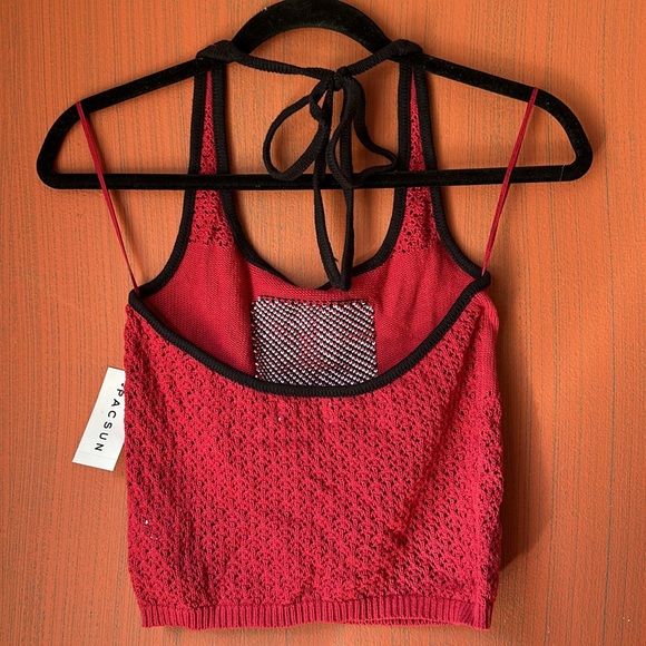 NWT PacSun #23 red printed halter backless top S - Picture 3 of 5